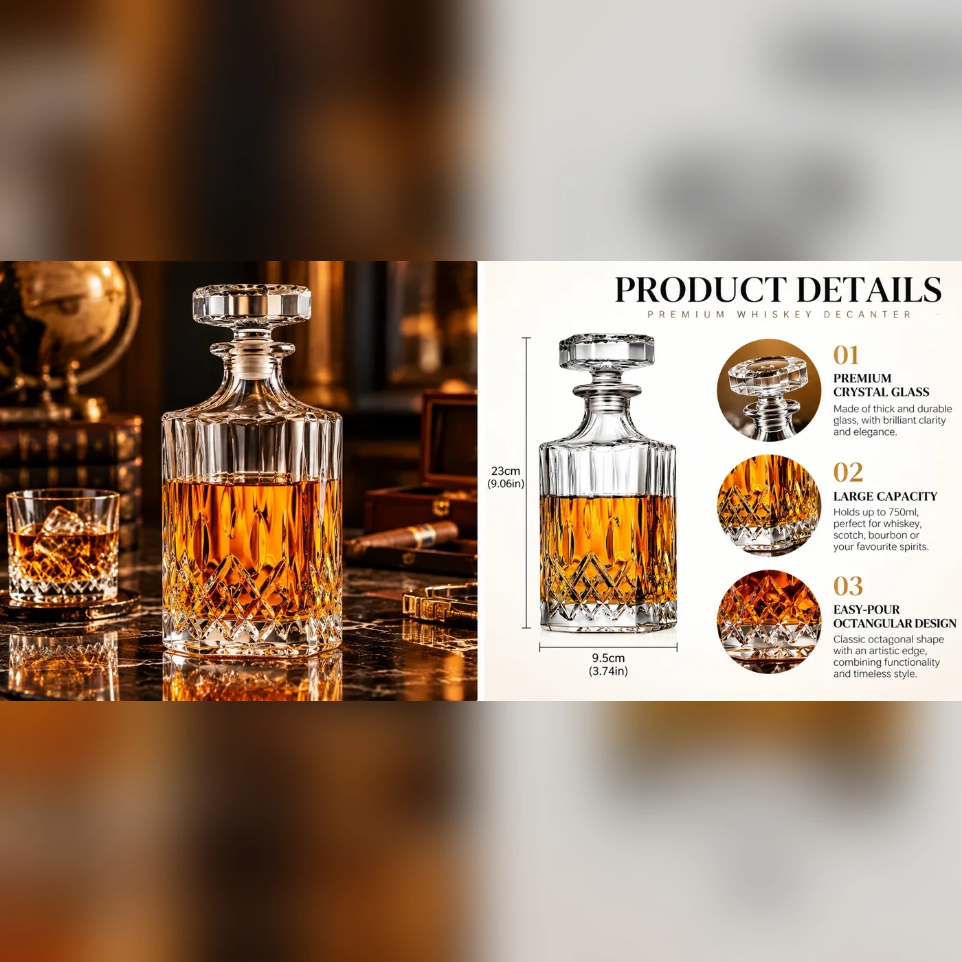 RegalSquare Crystal Whiskey Decanter