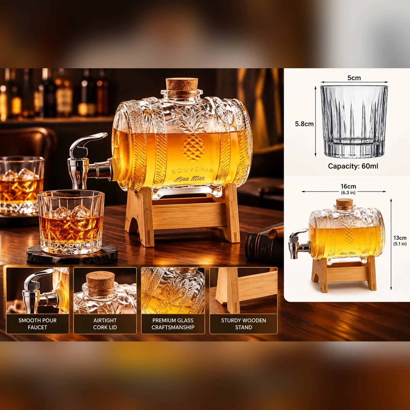 BarrelCraft Whiskey Decanter Set