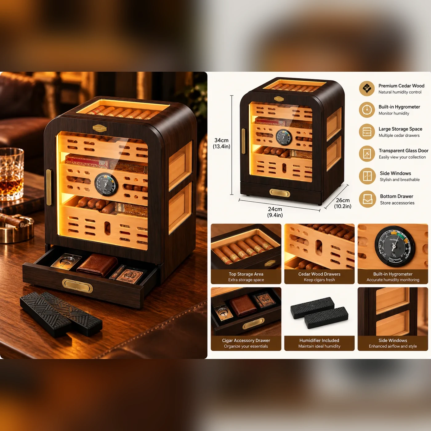 CedarPrestige Illuminated Cigar Humidor